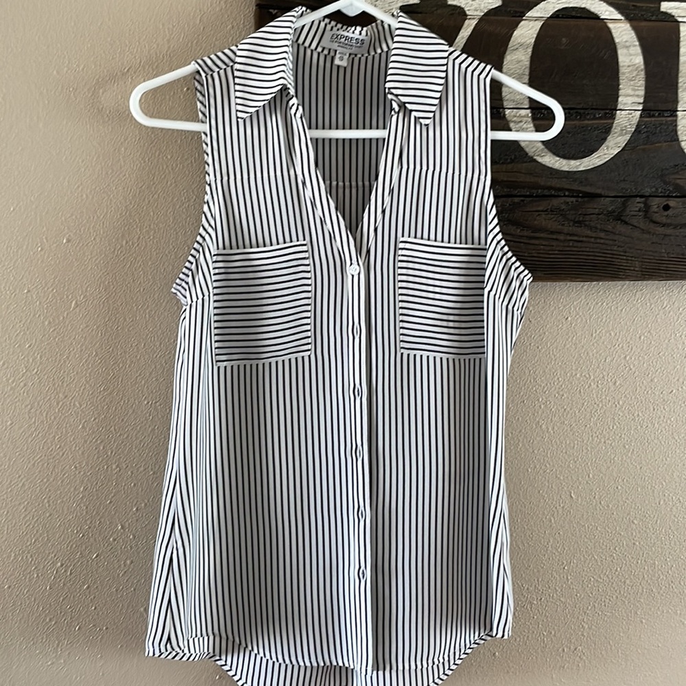 Express Portofino Sleeveless Black + White Striped Tank